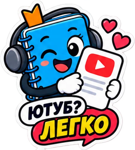 Sticker: the blue notebook in headphones with the caption "YouTube? Easy"