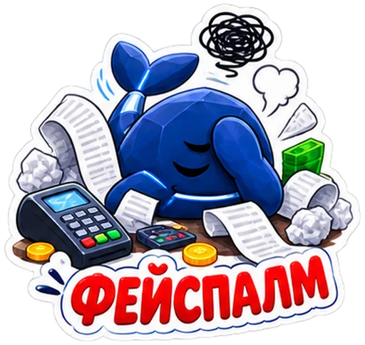 Sticker: the blue whale with the caption "Facepalm"