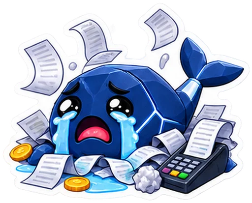 Sticker: the blue whale crying over receipts
